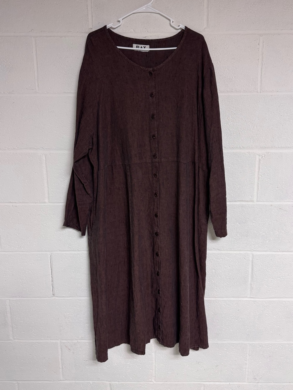 FLAX Brown Button-Front Long Sleeve Dress